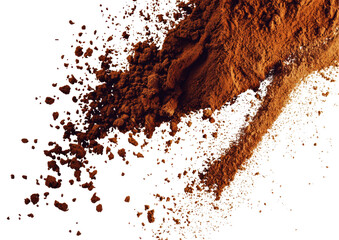 Detailed and clear imagery of coffee powder pouring onto a stark white background, highlighting texture.