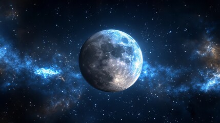 Enchanted Lunar Glow Illuminating the Infinite Black Sky Dotted with Glimmering Stars