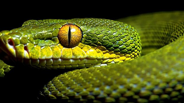 Green tree python gracefully moving its head in a captivating display