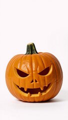 Isolated jack-o-lantern featuring an ominous grinning pumpkin head against a transparent background
