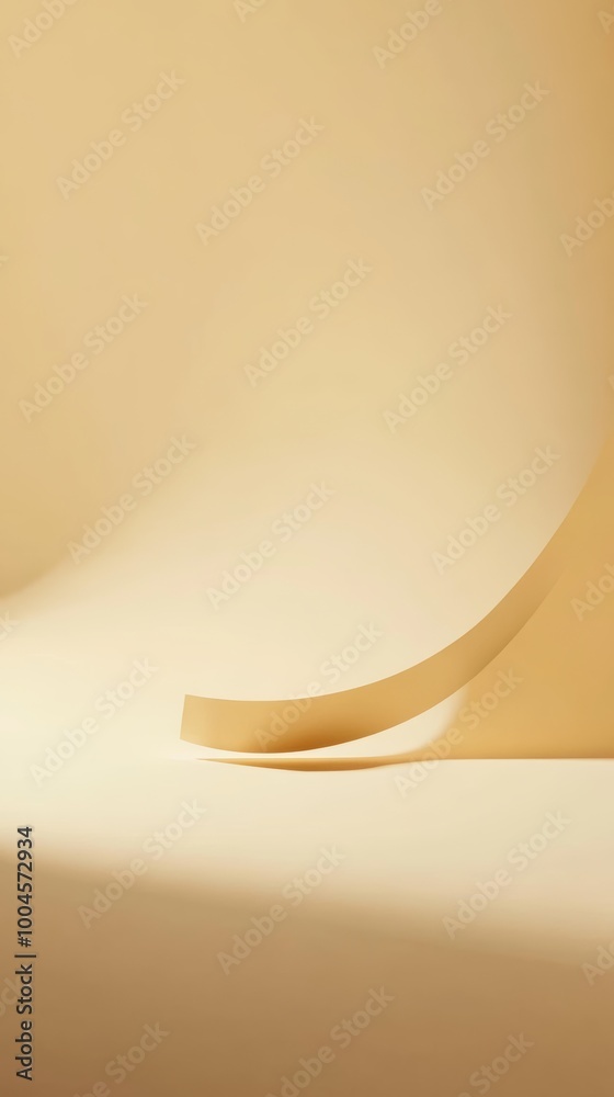Poster minimal abstract composition with curved beige paper on beige background, modern design concept