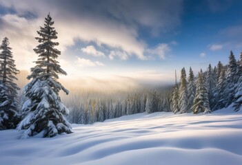breathtaking scenic winter landscape showcasing untouched snow trails leading through serene snow covered terrain majestic pines, adventure, ambiance