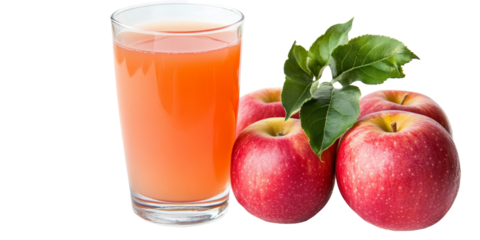 Vivid portrayal of apple juice and fresh apples on a white backdrop, capturing inviting and fresh aesthetics.