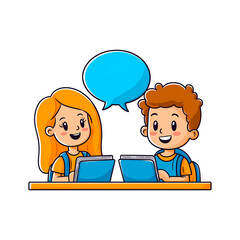 Cartoon kids studying together with speech bubble
 Transparent background