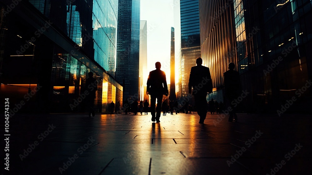 Wall mural Silhouetted Figures Against a Urban Sunset