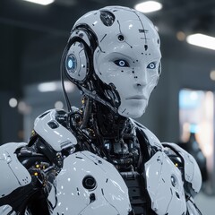 Fototapeta premium Humanoid, cyber, AI, cyborg and alien.AI generated.