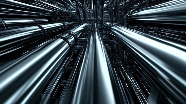 Metallic pipes structure in parallel lines, a vision of future world