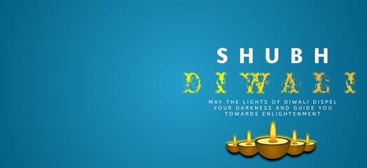 Shubh diwali poster illustration with oil lamps, website header or banner design.