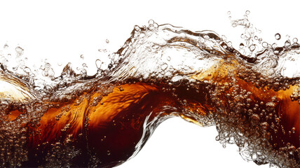Vibrant cola liquid forming dynamic waves against a pristine white background in an energetic and refreshing presentation
