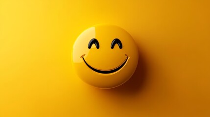 Smiling yellow emoji on orange background, vibrant happiness concept
