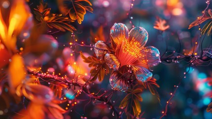 Futuristic intelligent plant  a mesmerizing visualization of a living mechanism in flowing light