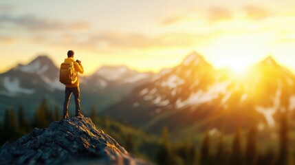 Fototapeta premium Scenic Mountain View at Sunrise with Photographer