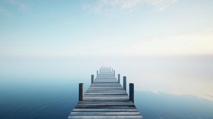 Fototapeta premium Abandoned pier, fog creeping over water, 3D illustration