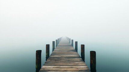 Obraz premium Abandoned pier with fog, serene and desolate, 3D illustration