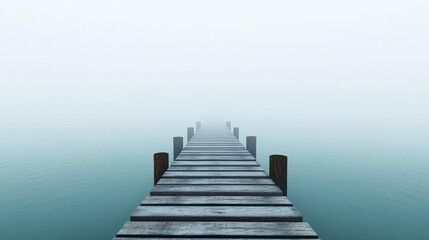 Fototapeta premium Abandoned pier with fog, serene and desolate, 3D illustration