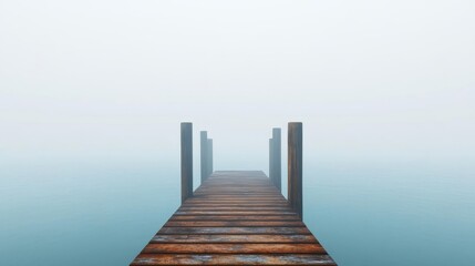 Fototapeta premium Abandoned pier with fog, serene and desolate, 3D illustration