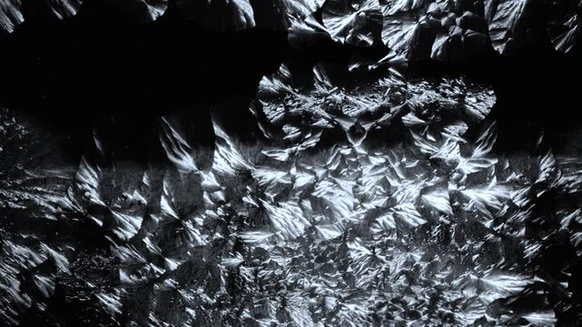 Winter window frost time lapse of frozen crystals or frost pattern slowing forming on glass, winter background.