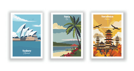 Surabaya, Indonesia, Surabaya, Indonesia, Australia - Vintage travel poster. Vector illustration. High quality prints © DesignerThc