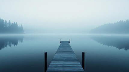 Obraz premium Calm lake, foggy horizon, eerie silence, 3D illustration