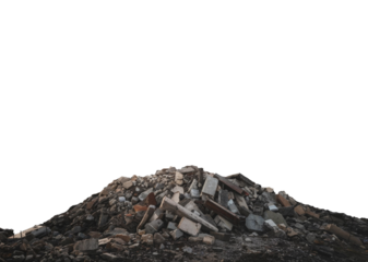 Wreckage and Debris Pile Isolated on Transparent Background: Cutout Featuring Rubble, Trash, and Rocks in a Post-Apocalyptic Wasteland. Pen Tool Precision for Decay and Destruction Concepts