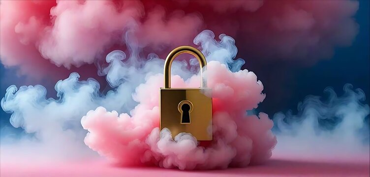 Padlock engulfed in cloud