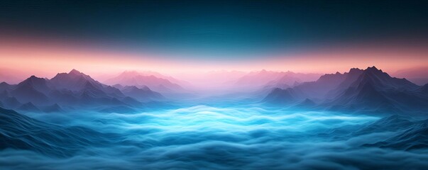 Dense fog over a dark valley, mysterious glow, 3D illustration