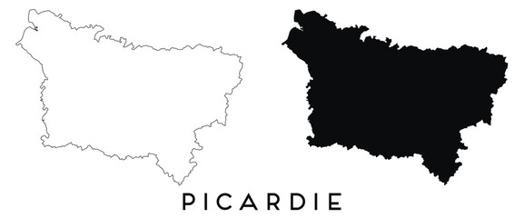 Obraz premium Picardie map outline and black silhouette vector