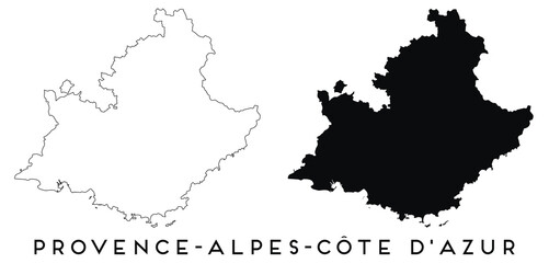 Provence Alpes Cote dAzur map outline and black silhouette vector