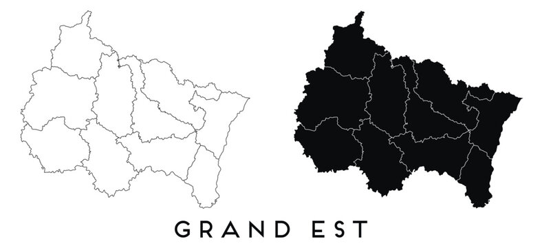 Grand Est map of regions districts vector black on white and outline