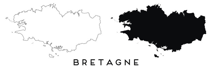 Obraz premium Bretagne map outline and black silhouette vector