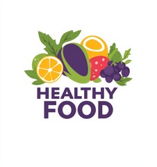  logo design for a health company featuring the text "HEALTHY FOOD" with various food