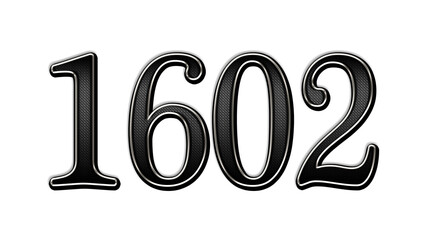black metal 3d design of number 1602 on white background.