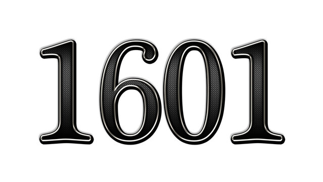 black metal 3d design of number 1601 on white background.
