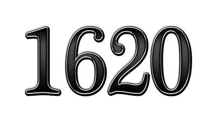 black metal 3d design of number 1620 on white background.