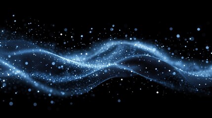 Fototapeta premium Abstract Blue Wave of Glowing Particles on Black Background
