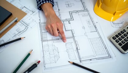 Hand Pointing at Architectural Blueprints with Construction Tools for Project Planning