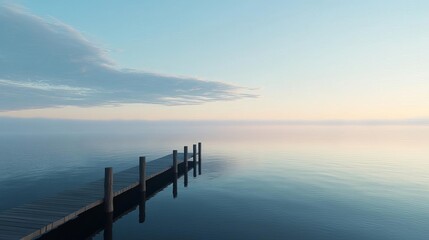 Obraz premium Fog lifting over a serene bay, tranquil reflection, 3D illustration