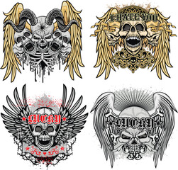 set, gothic sign with skull, grunge vintage design t shirts