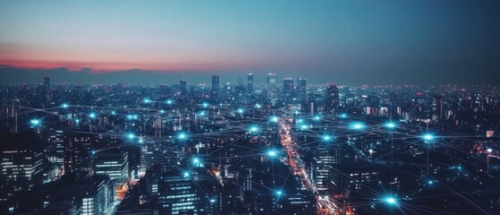 Smart city futuristic technology digital global connection network information background wallpaper AI generated image