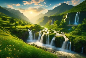 Fototapeta premium vibrant landscapes captured during long distance travel through scenic routes natural wonders, scenery, nature, vista, view, horizon, mountains, valleys