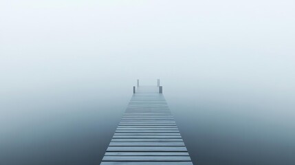 Obraz premium Lonely dock stretching into foggy lake, eerie stillness, 3D illustration