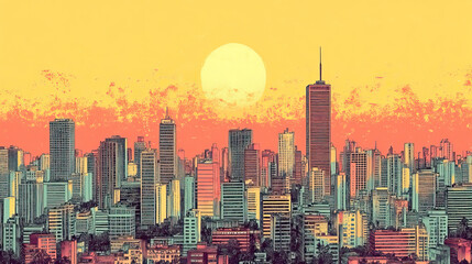 Obraz premium So Paulo, Brazil, color pen pencil hand-drawn effect drawing illustration for travel poster, card, wallpaper, backdrop or banner. Modern, clear, artistic and simple