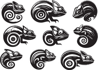 chameleon head vector set © kardelen