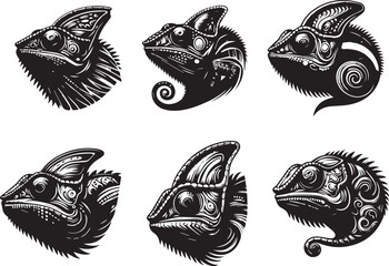 chameleon head vector set
