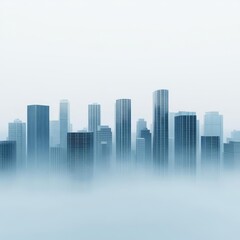 Fototapeta premium Misty cityscape, tall buildings fading into fog, 3D illustration