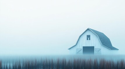 Old barn surrounded by fog, forgotten memories, 3D illustration
