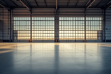 Industrial Hangar with Large Windows and Sunlight