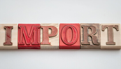 Wooden text IMPORT against light backdrop. Business concept.