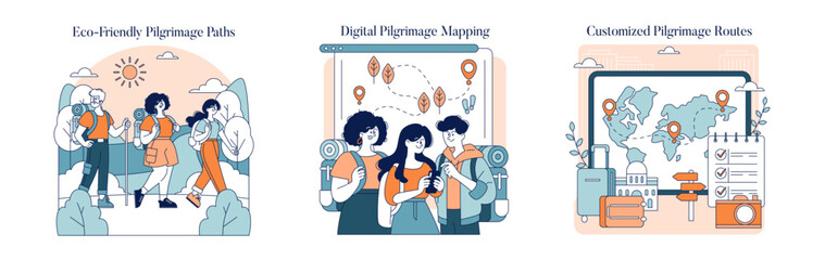 Pilgrimages. Flat Vector Illustration