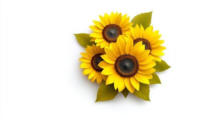 Sunflowers in Bloom: A vibrant bouquet of four sunflowers, with their yellow petals unfurling in a radiant display of summer's warmth and joy. Each sunflower, with its dark center and green leaves.